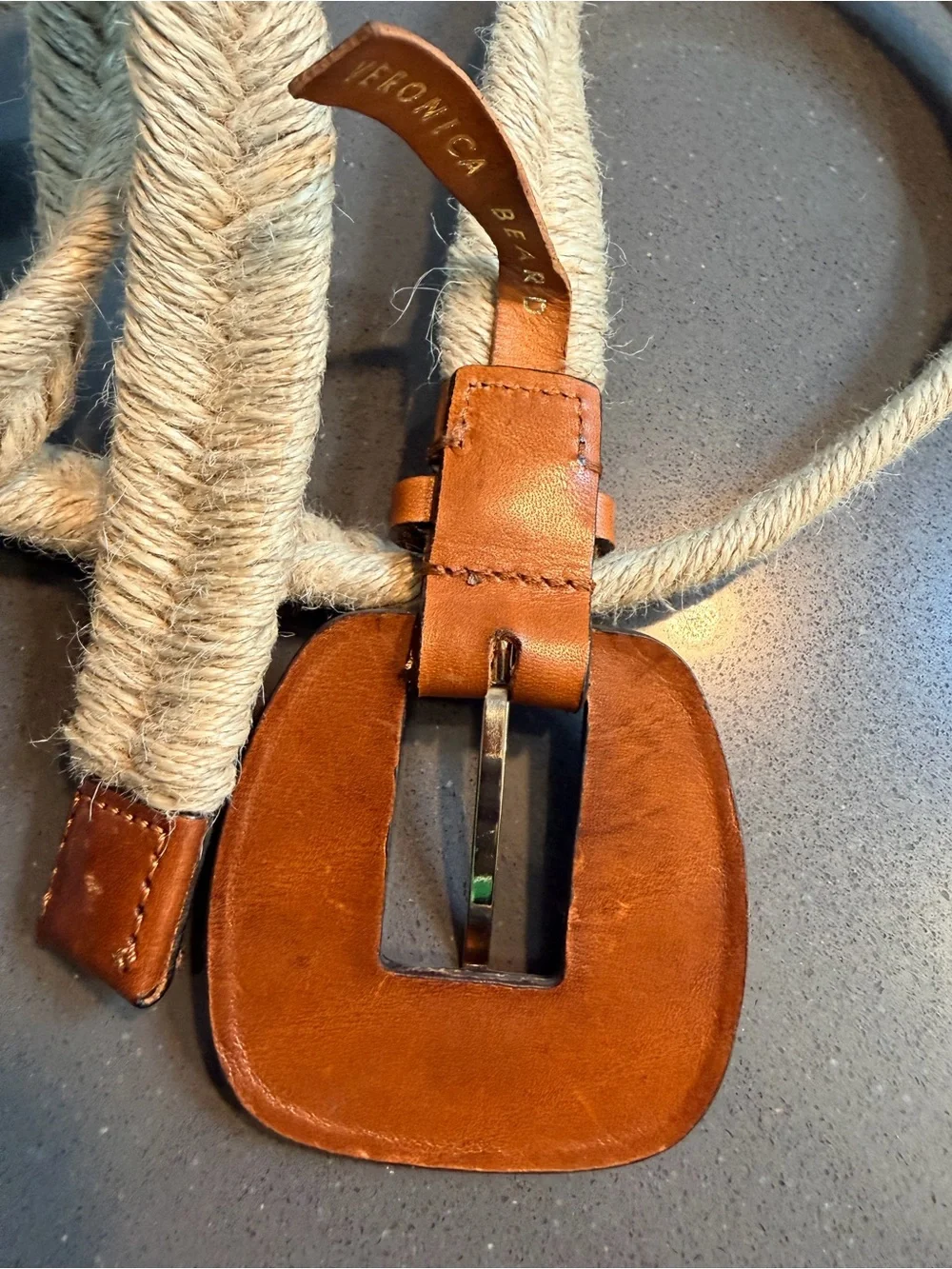 Veronica Beard Adalyn Rope Leather Belt Dark Natural Large